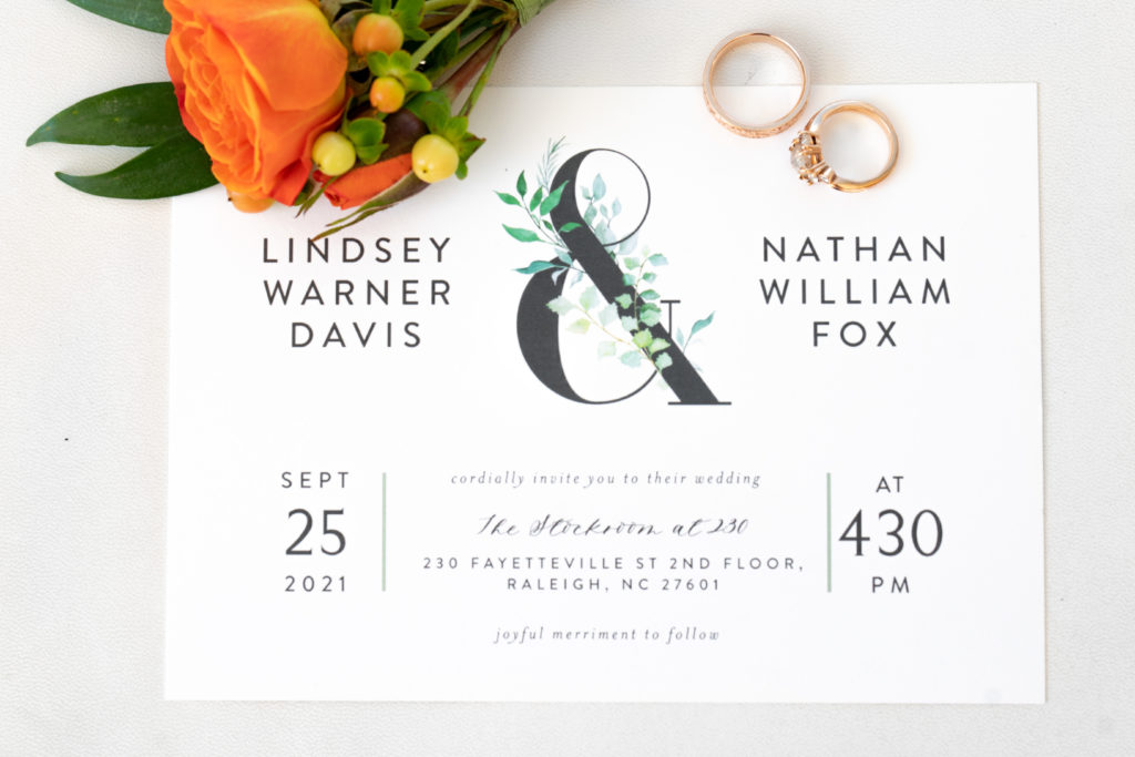 invitation from wedding at the Stockroom at 230 in Raleigh