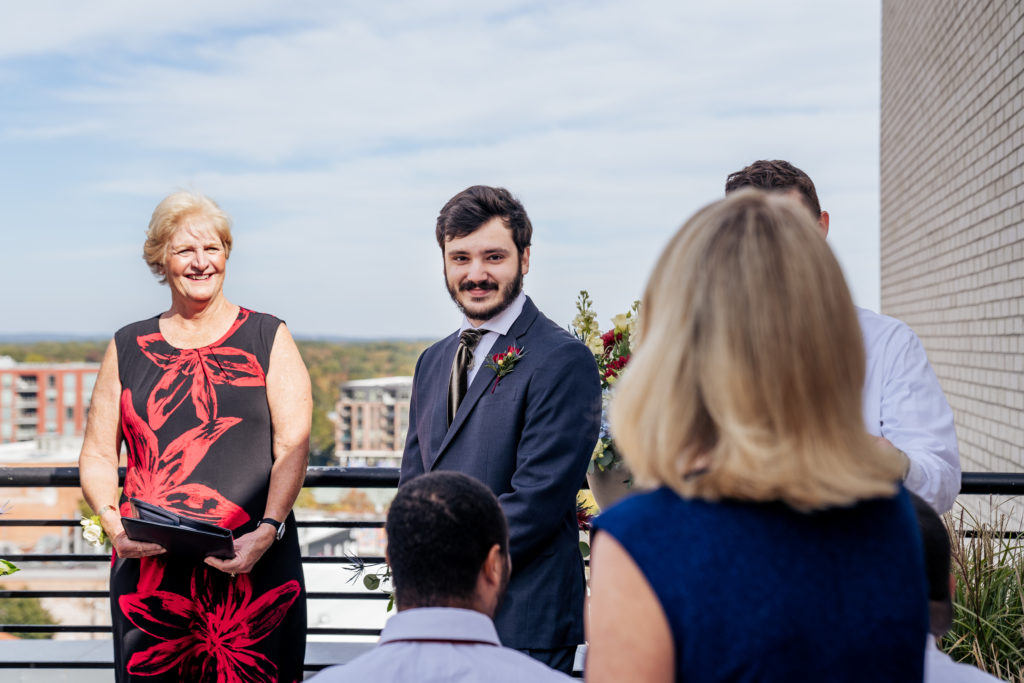 wedding ceremony at the Durham Hotel rooftop