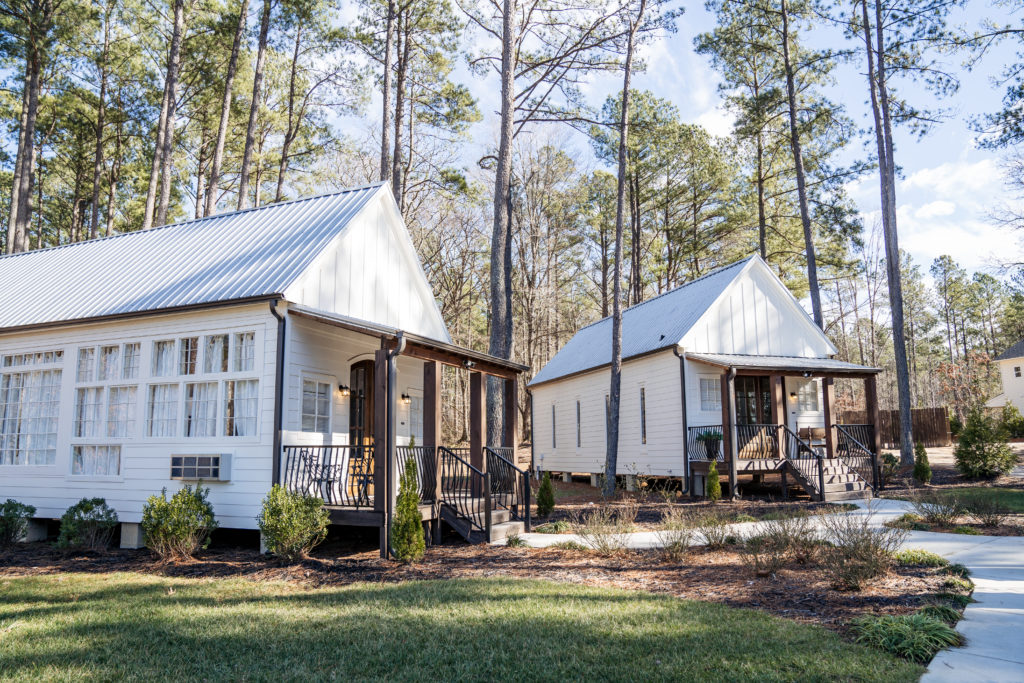 getting ready cabins at Pinehill Pavilion Youngsville wedding venue near Raleigh, NC