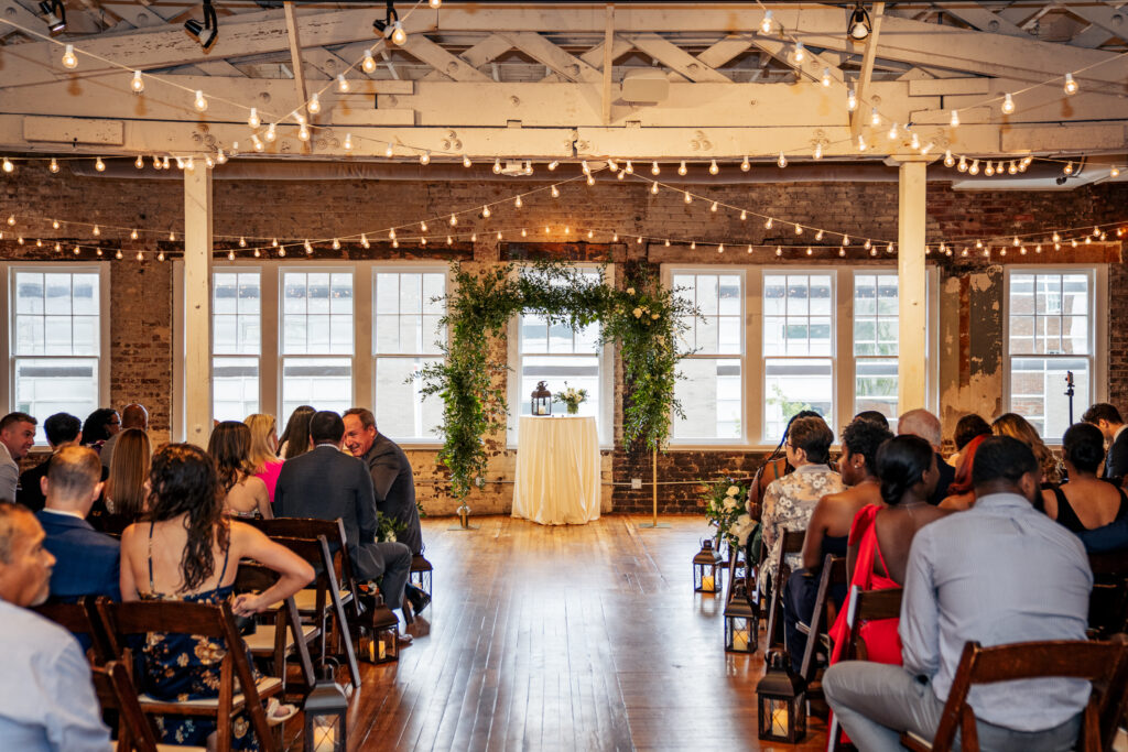 wedding ceremony at the Stockroom at 230 wedding in downtown Raleigh, NC