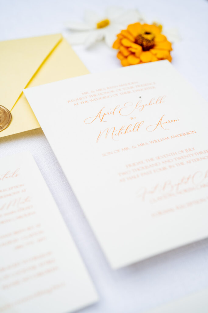 Wedding invitation flat lay by Clover Paperie