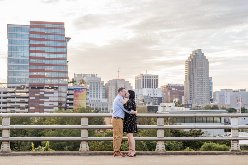 Engagement photos at Boylan Bridge in Downtown Raleigh