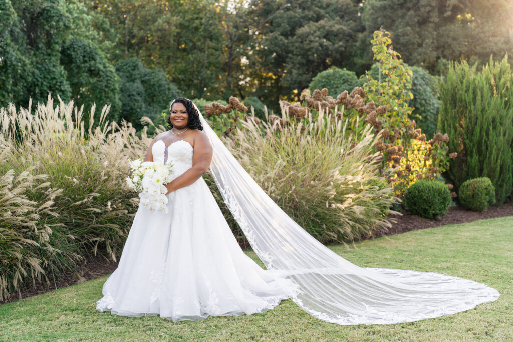 bridal portrait on the lawn of the maxwell at golden hour