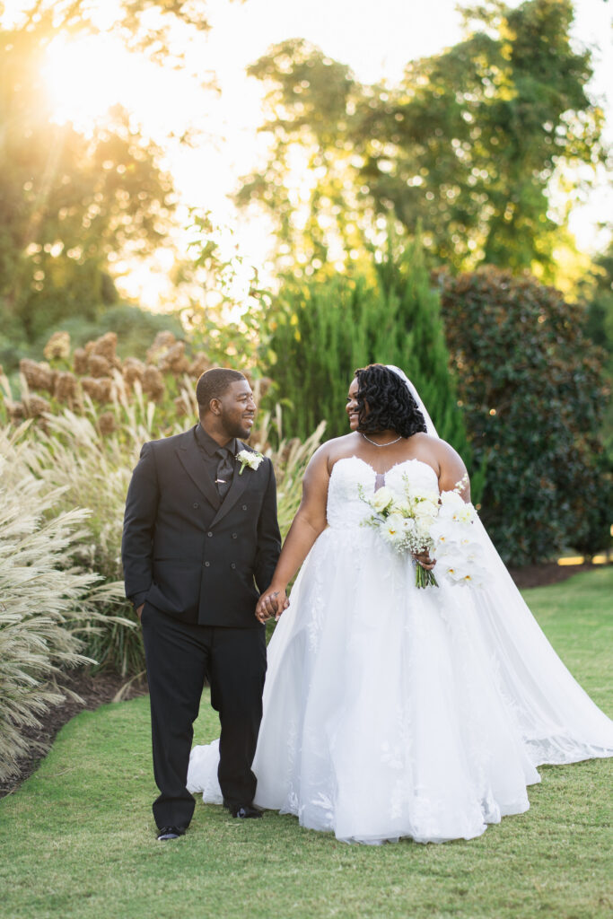 bride and groom portrait on the lawn of the maxwell at golden hour