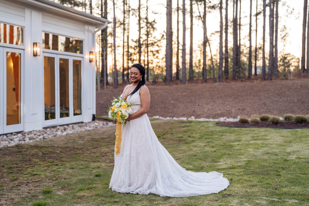 bridal portrait on the lawn at the Upchurch wedding venue