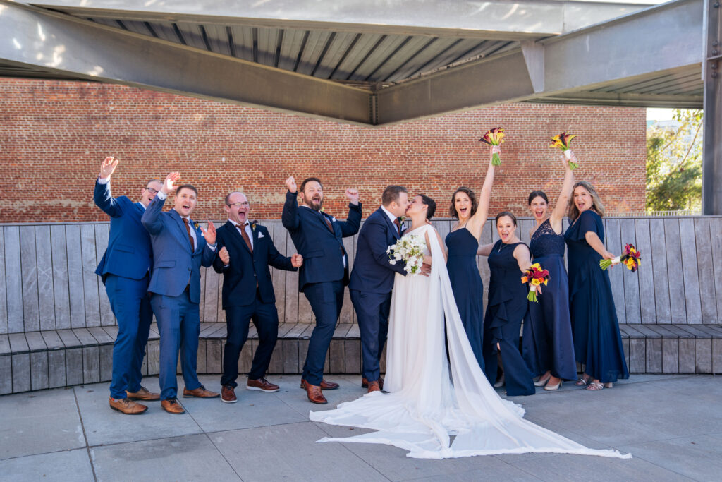 Wedding party portrait at Union Station in downtown Raleigh