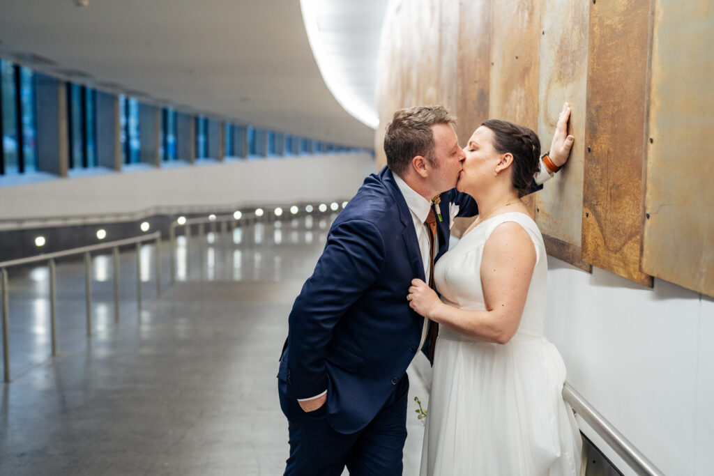 bride and groom portrait at Union Hall in downtown Raleigh
