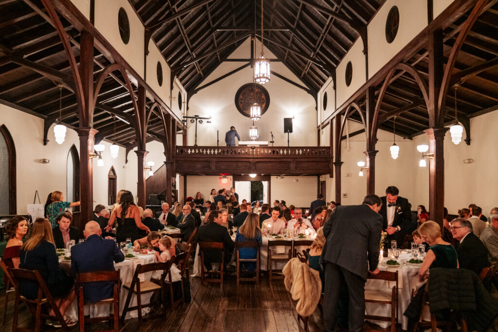 Wedding reception at All Saints Chapel venue in Raleigh, NC