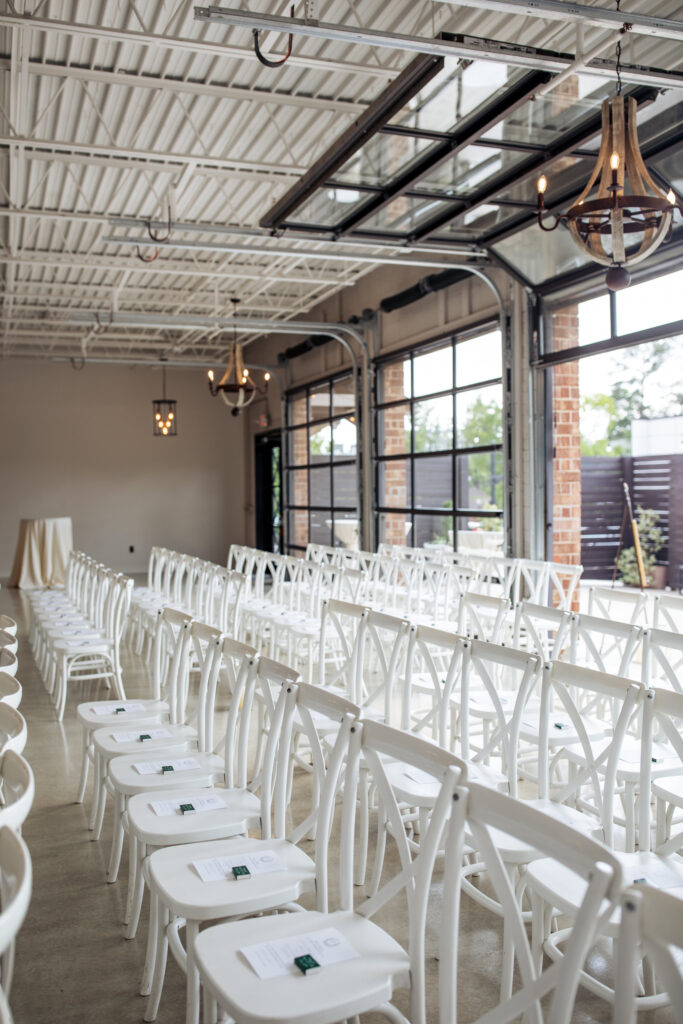 Indoor ceremony set up at Chatham Station near Raleigh, NC