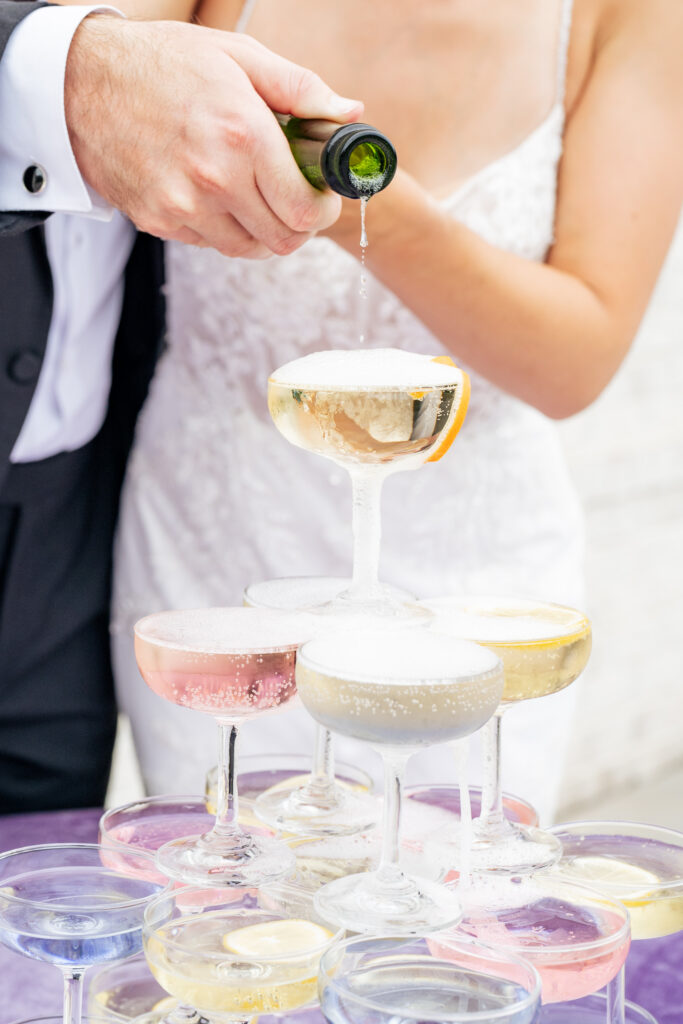 Colorful cocktail tower at Raleigh wedding