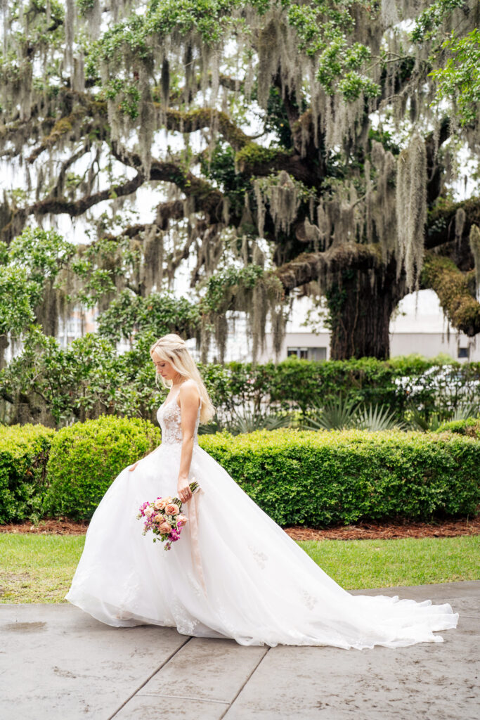 bride walking at southern coastal wedding