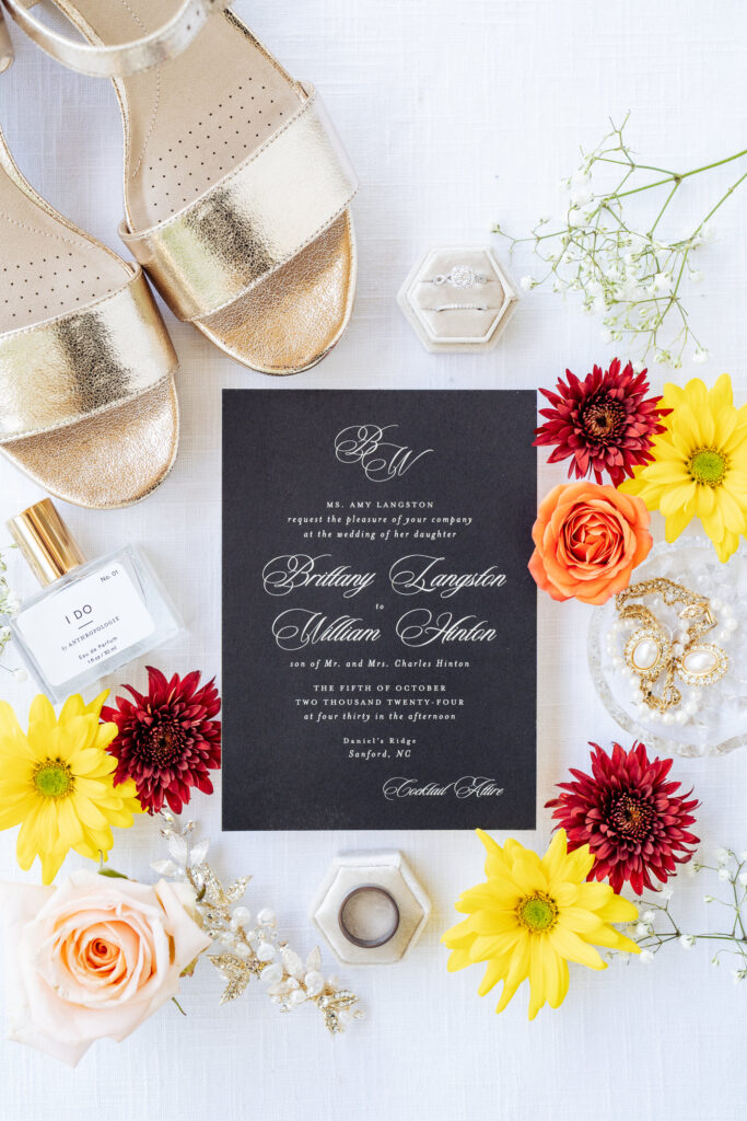 wedding invitation flat lay