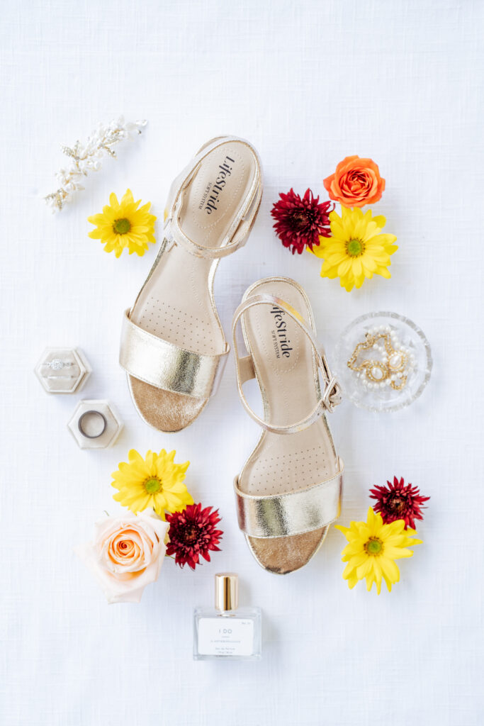 wedding shoes flat lay