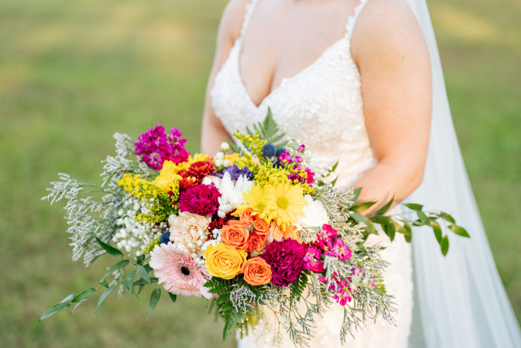 magenta, yellow, orange floral bouquet