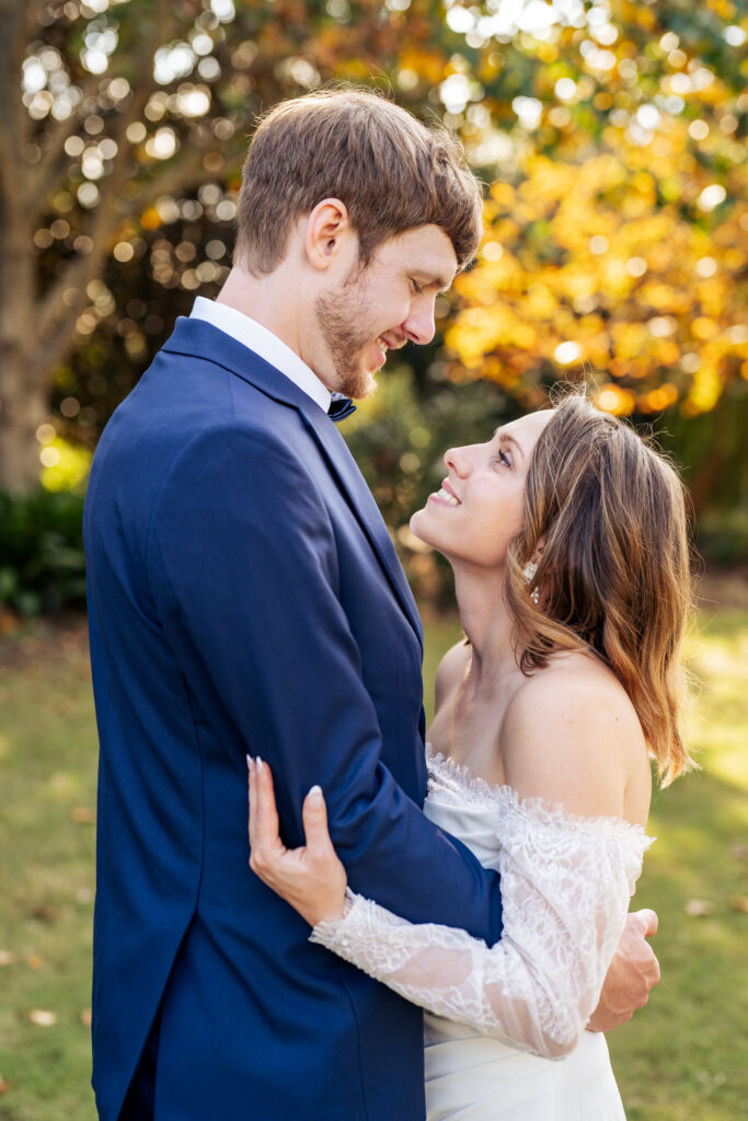 bride and groom portrait at JC Raulston Arboretum wedding in Raleigh, NC