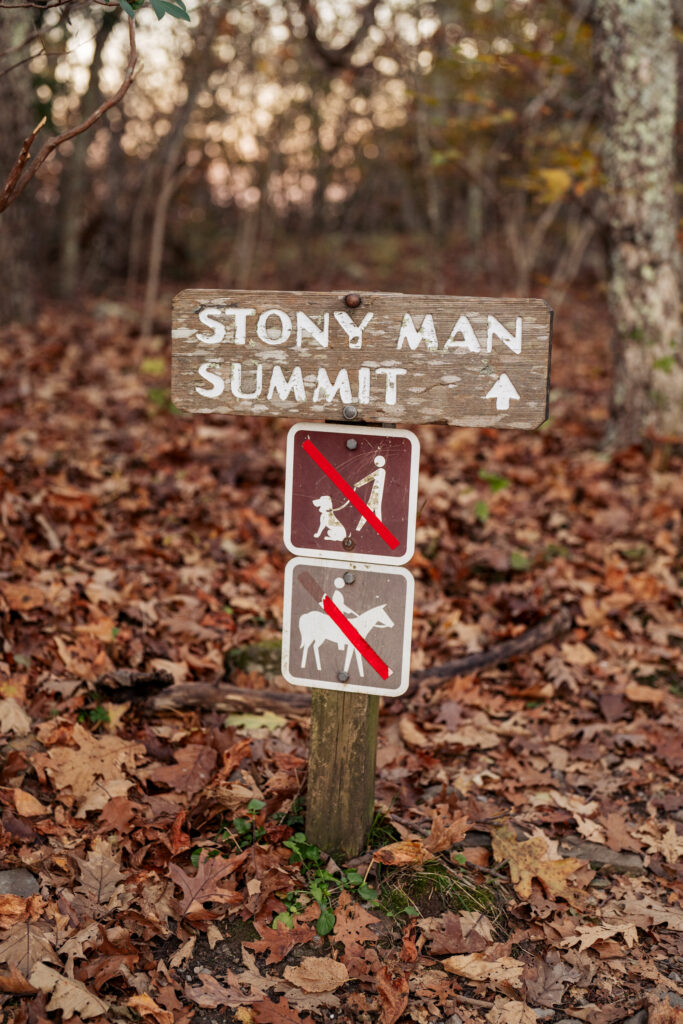 Stony Man summit sign in fall