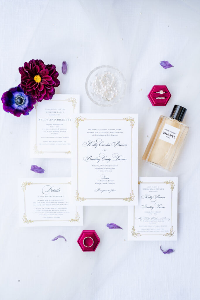 wedding invitation flat lay