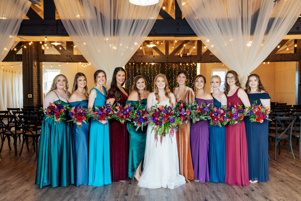 bridesmaids standing in a line