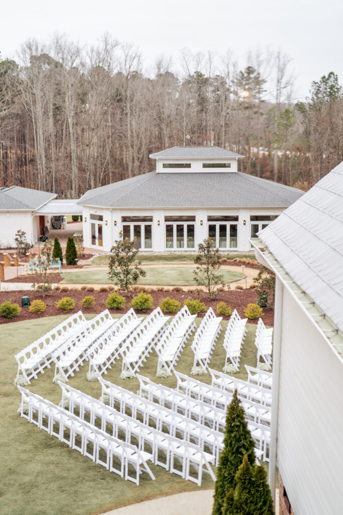 outdoor wedding ceremony set up at the Upchurch in Cary, NC